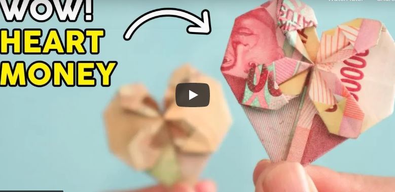 WOW! MENYULAP UANG 100Rb JADI HATI ORIGAMI - how to fold money love | Tutorial Wow
